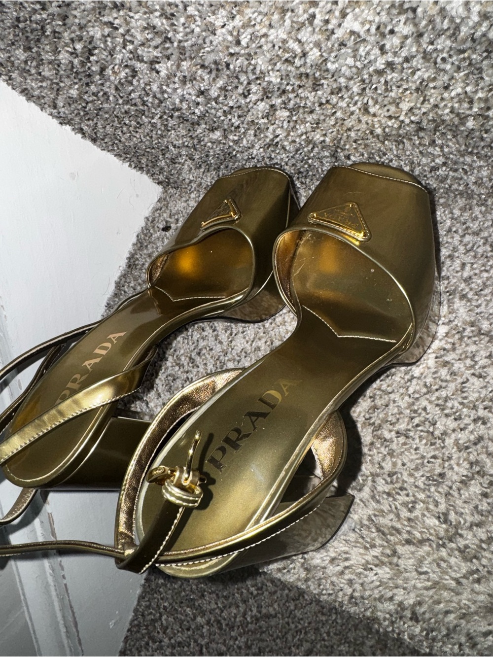 Prada Metallic Gold Slingback Heeled Sandals - Picture 5 of 5